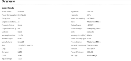 De Mijnwerker 75db P21 van Microbtwhatsminer M21s 56t BTC Asic